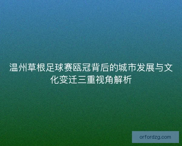 温州草根足球赛瓯冠背后的城市发展与文化变迁三重视角解析